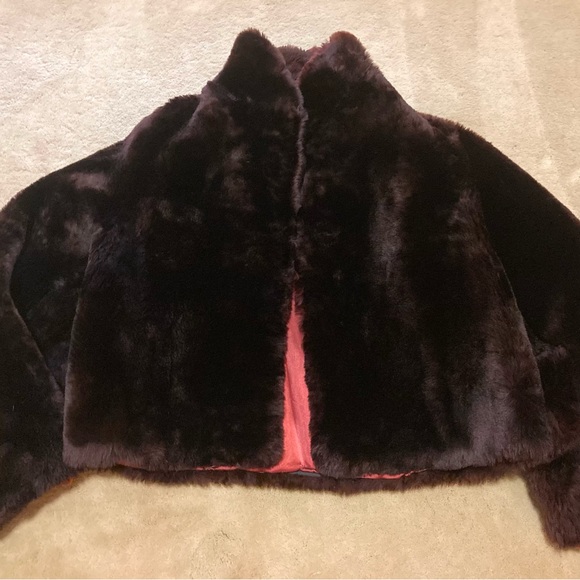 Vintage Genuine - Mouton Lamb Shearling Fur - Reddish Brown Cropped Coat - Picture 4 of 11